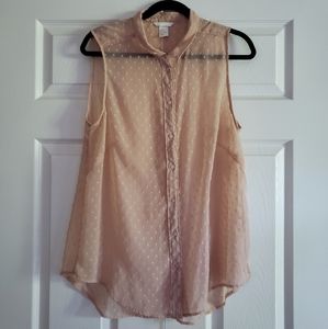 XL H&M Dusty Pink Sheer Sleeveless Collared Blouse
